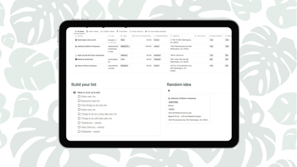 Family Outings Idea Organizer Notion Template