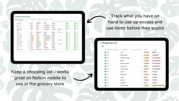 Notion Meal Planner Template - track ingredients and shopping list