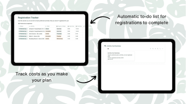 After School Activities Planner for Families Notion Template - to do list and cost tracking