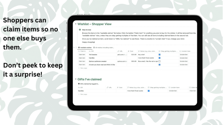 Shareable Wish List Notion Template Plan Do Thrive