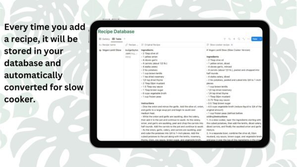 Slow Cooker Recipe Converter & Database – Notion Template - Image 2